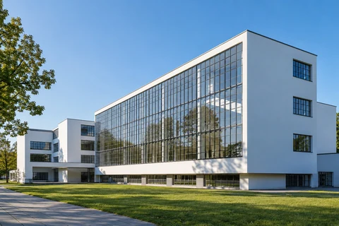 Mặt kính và các khối nhà của Bauhaus Dessau